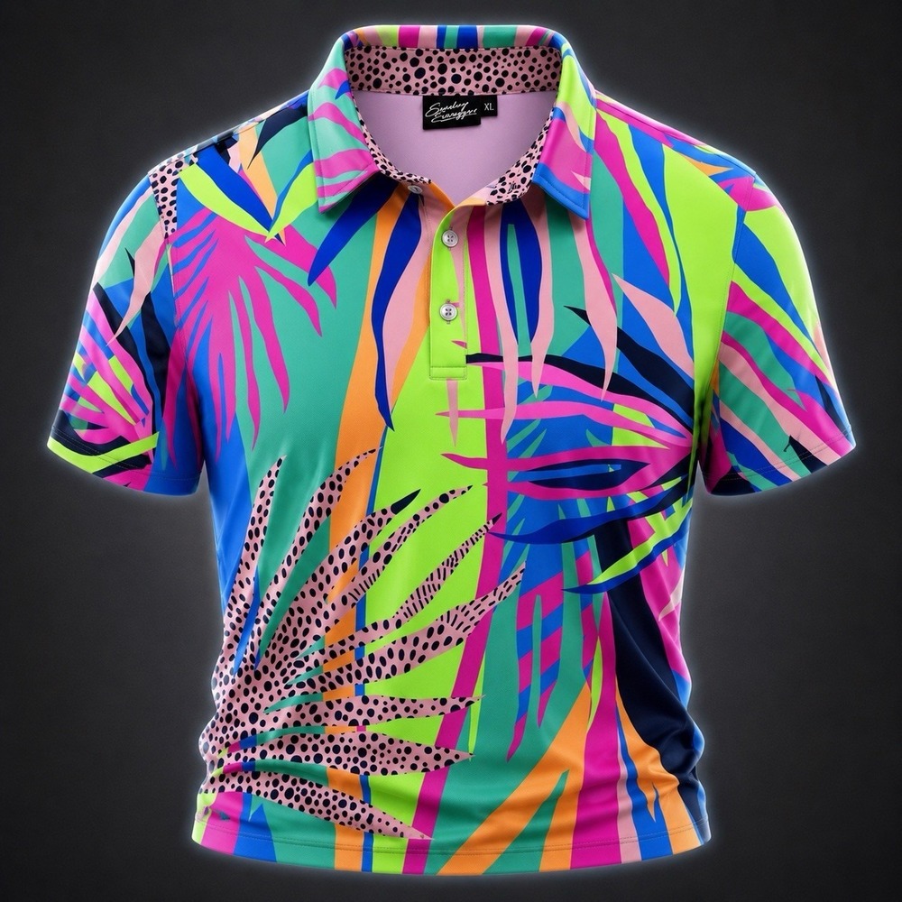 Sunday Swagger Shirt Men XL Performance Polo Hawaiian Floral BRIGHT  Golf Tennis
